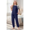 image:imagePrinStory Womens Pajama Sets Raglan Short Sleeve Top and Jogger Pants PjsNavy Blue