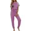 image:imagePrinStory Womens Pajama Sets Raglan Short Sleeve Top and Jogger Pants PjsPurple Red