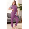 image:imagePrinStory Womens Pajama Sets Raglan Short Sleeve Top and Jogger Pants PjsPurple Red