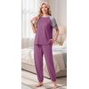 image:imagePrinStory Womens Pajama Sets Raglan Short Sleeve Top and Jogger Pants PjsPurple Red