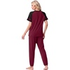 image:imagePrinStory Womens Pajama Sets Raglan Short Sleeve Top and Jogger Pants PjsWine Red