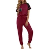 image:imagePrinStory Womens Pajama Sets Raglan Short Sleeve Top and Jogger Pants PjsWine Red