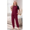 image:imagePrinStory Womens Pajama Sets Raglan Short Sleeve Top and Jogger Pants PjsWine Red