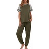 image:imagePrinStory Womens Pajama Sets Raglan Short Sleeve Top and Jogger Pants PjsArmy Green