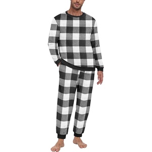 image:imagePrinStory Mens Pajamas Set Fleece Pjs Long Sleeve Soft Sleepwear S2XLBlack White Plaid