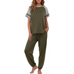 image:imagePrinStory Womens Pajama Sets Raglan Short Sleeve Top and Jogger Pants PjsArmy Green