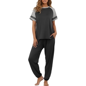 image:imagePrinStory Womens Pajama Sets Raglan Short Sleeve Top and Jogger Pants PjsBlack