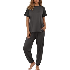 image:imagePrinStory Womens Pajama Sets Raglan Short Sleeve Top and Jogger Pants PjsDark Gray