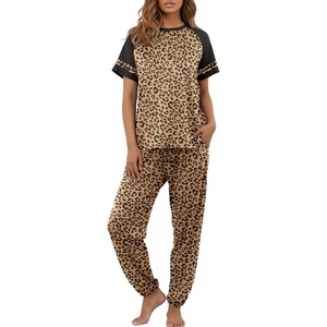 image:imagePrinStory Womens Pajama Sets Raglan Short Sleeve Top and Jogger Pants PjsFpapricot Ld Print