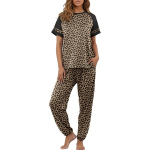 image:imagePrinStory Womens Pajama Sets Raglan Short Sleeve Top and Jogger Pants PjsFpld Khaki