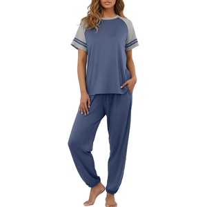 image:imagePrinStory Womens Pajama Sets Raglan Short Sleeve Top and Jogger Pants PjsGray Blue