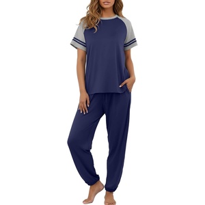 image:imagePrinStory Womens Pajama Sets Raglan Short Sleeve Top and Jogger Pants PjsNavy Blue