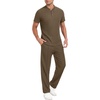 image:imagePrinStory Mens Short Sleeve Outfits Henley Waffle Tracksuit S3XLBrown