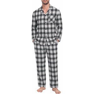 image:imagePrinStory Mens Pajamas Set Long Sleeve Button Down Sleepwear Pjs S2XLBlack Gray White Plaid