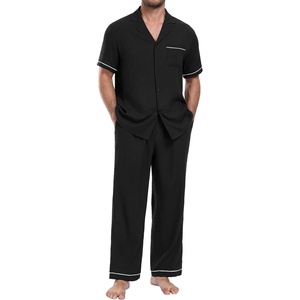 image:imagePrinStory Mens Pajamas Set Short Sleeve Button Down Sleepwear Pjs S2XLBlack