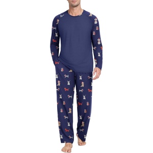 image:imageMens Pajamas Set Shirt and Pants Relaxed Fit Soft Fall Loungewear SleepwearFp Blue Christmas Dog