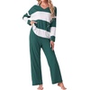 image:imagePrinStory Pajamas for Women Set Striped Pjs Set with PocketsFpdark Green White
