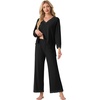 image:imagePrinStory Womens Pajamas Sets 2 Piece V Neck Pj Set with Lace TrimBlack