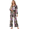 image:imagePrinStory Womens Pajamas Sets 2 Piece V Neck Pj Set with Lace TrimFpbig Leaf Pink