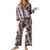 image:imagePrinStory Womens Pajamas Sets 2 Piece V Neck Pj Set with Lace TrimFpbig Leaf Pink