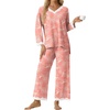 image:imagePrinStory Womens Pajamas Sets 2 Piece V Neck Pj Set with Lace TrimFppink Sunflower