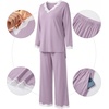 image:imagePrinStory Womens Pajamas Sets 2 Piece V Neck Pj Set with Lace TrimGray Blue