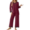 image:imagePrinStory Womens Pajamas Sets 2 Piece V Neck Pj Set with Lace TrimWine Red