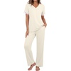 image:imagePrinStory Womens Short Sleeve Pajamas Lace Pjs SetBeige Apricot