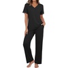 image:imagePrinStory Womens Short Sleeve Pajamas Lace Pjs SetBlack