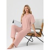 image:imagePrinStory Womens Short Sleeve Pajamas Lace Pjs SetDusty Pink