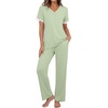 image:imagePrinStory Womens Short Sleeve Pajamas Lace Pjs SetGreen