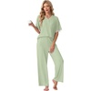 image:imagePrinStory Womens Short Sleeve Pajamas Lace Pjs SetGreen