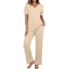 image:imagePrinStory Womens Short Sleeve Pajamas Lace Pjs SetLight Apricot