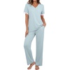 image:imagePrinStory Womens Short Sleeve Pajamas Lace Pjs SetLight Blue