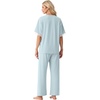 image:imagePrinStory Womens Short Sleeve Pajamas Lace Pjs SetLight Blue