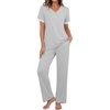 image:imagePrinStory Womens Short Sleeve Pajamas Lace Pjs SetLight Gray