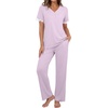 image:imagePrinStory Womens Short Sleeve Pajamas Lace Pjs SetLight Purple