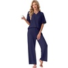 image:imagePrinStory Womens Short Sleeve Pajamas Lace Pjs SetNavy Blue