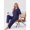 image:imagePrinStory Womens Short Sleeve Pajamas Lace Pjs SetNavy Blue