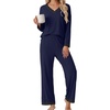 image:imagePrinStory Womens Pajamas Sets 2 Piece V Neck Pj Set with Lace TrimNavy Blue