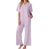 image:imagePrinStory Womens Short Sleeve Pajamas Lace Pjs SetLight Purple