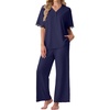 image:imagePrinStory Womens Short Sleeve Pajamas Lace Pjs SetNavy Blue