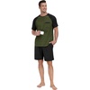 image:imageMens Pajamas Set Short Sleeve Raglan Shirts and Shorts Lounge Sleepwear01black Green Stripe