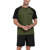image:imageMens Pajamas Set Short Sleeve Raglan Shirts and Shorts Lounge Sleepwear01black Green Stripe