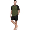 image:imageMens Pajamas Set Short Sleeve Raglan Shirts and Shorts Lounge Sleepwear01black Green Stripe
