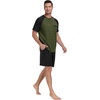 image:imageMens Pajamas Set Short Sleeve Raglan Shirts and Shorts Lounge Sleepwear01black Green Stripe