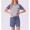 image:imageMens Pajamas Set Short Sleeve Raglan Shirts and Shorts Lounge Sleepwear01gray Blue