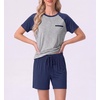 image:imageMens Pajamas Set Short Sleeve Raglan Shirts and Shorts Lounge Sleepwear03navy Blue