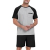 image:imageMens Pajamas Set Short Sleeve Raglan Shirts and Shorts Lounge Sleepwear05black