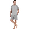 image:imageMens Pajamas Set Short Sleeve Raglan Shirts and Shorts Lounge Sleepwear05light Gray Stripe